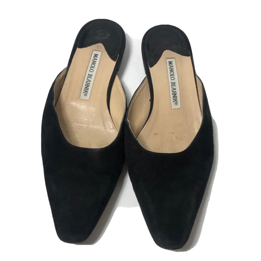 Manolo Blahnik black suede slide mules. Size 7.5